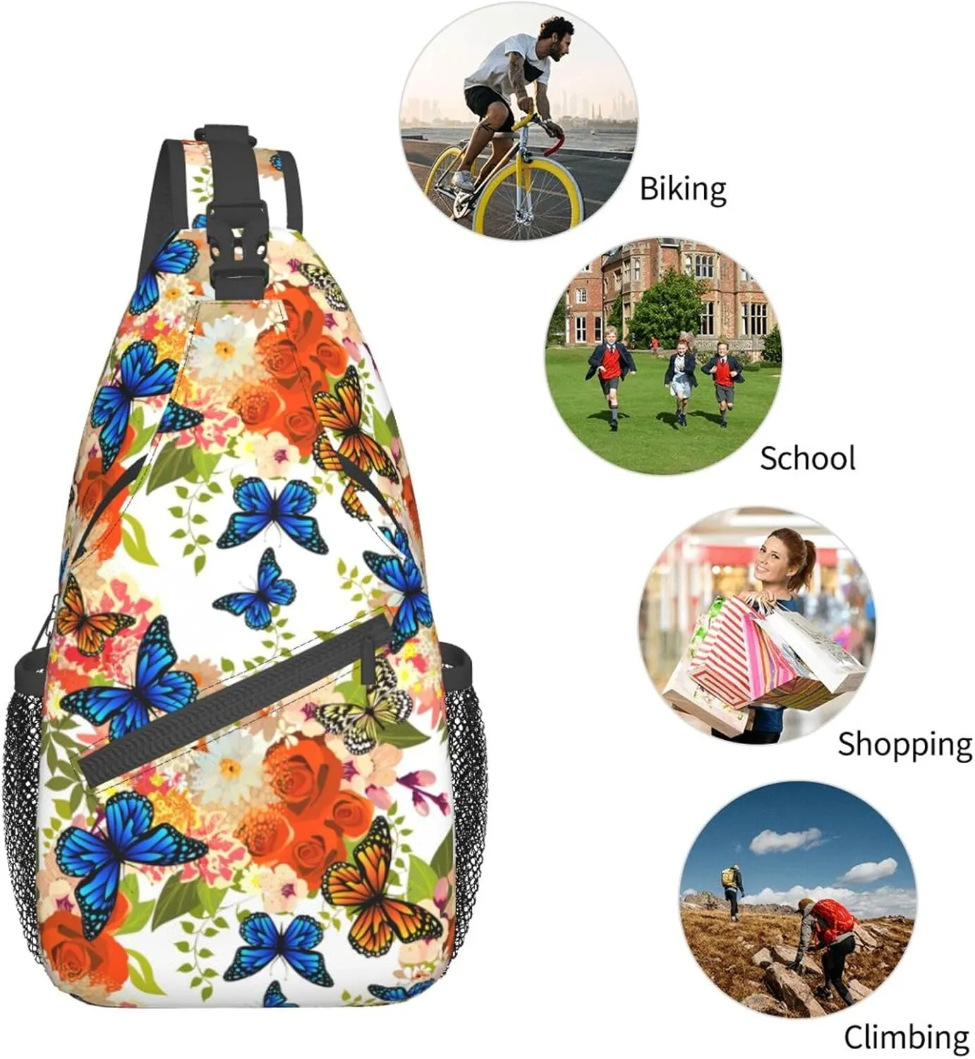 Butterfly Sling Backpack Chest Bag Crossbody Shoulder Bag Gym Cycling Travel Hiking Daypack For Men Women