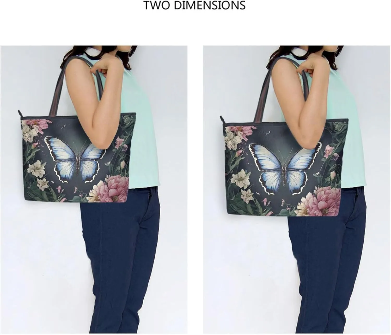 Butterfly Tote Bags for Women Purses and Ladies Work Handbags Medium 2 Size Shoulder Bags with Zipper Pockets