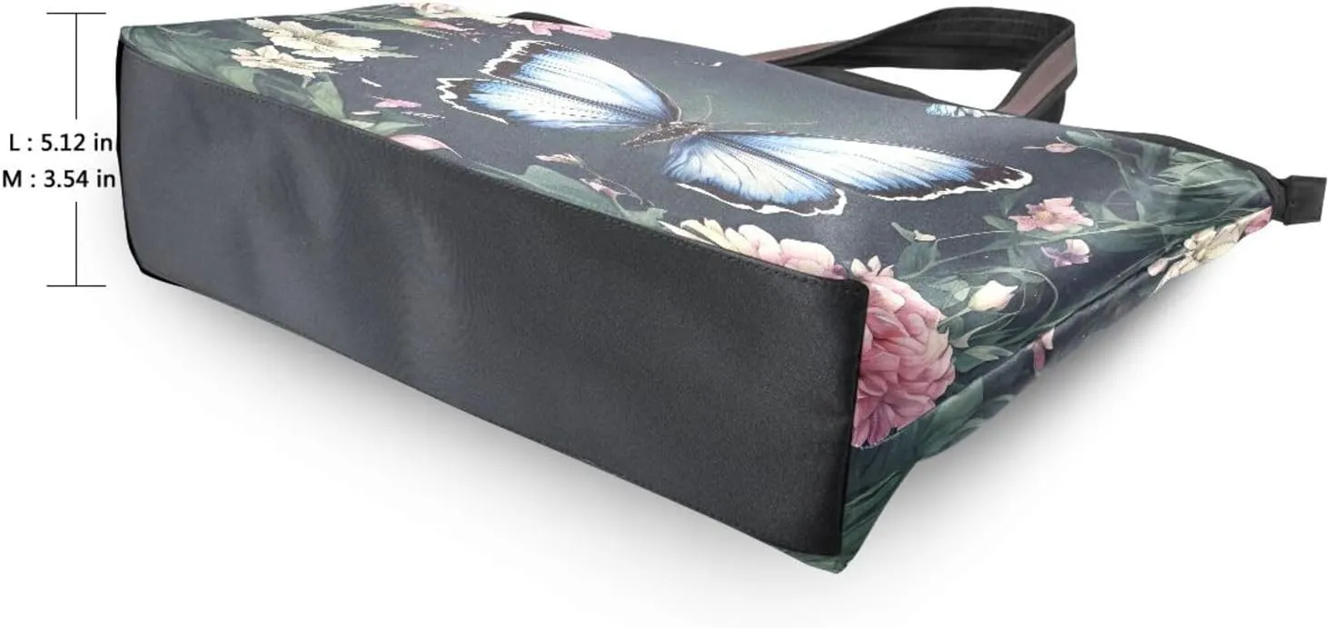 Butterfly Tote Bags for Women Purses and Ladies Work Handbags Medium 2 Size Shoulder Bags with Zipper Pockets