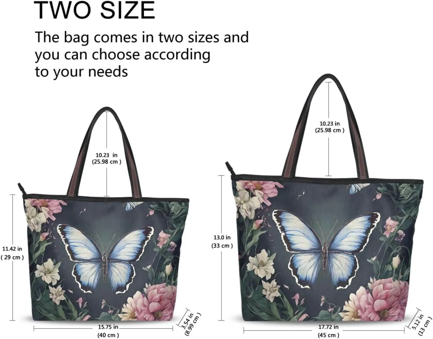 Butterfly Tote Bags for Women Purses and Ladies Work Handbags Medium 2 Size Shoulder Bags with Zipper Pockets