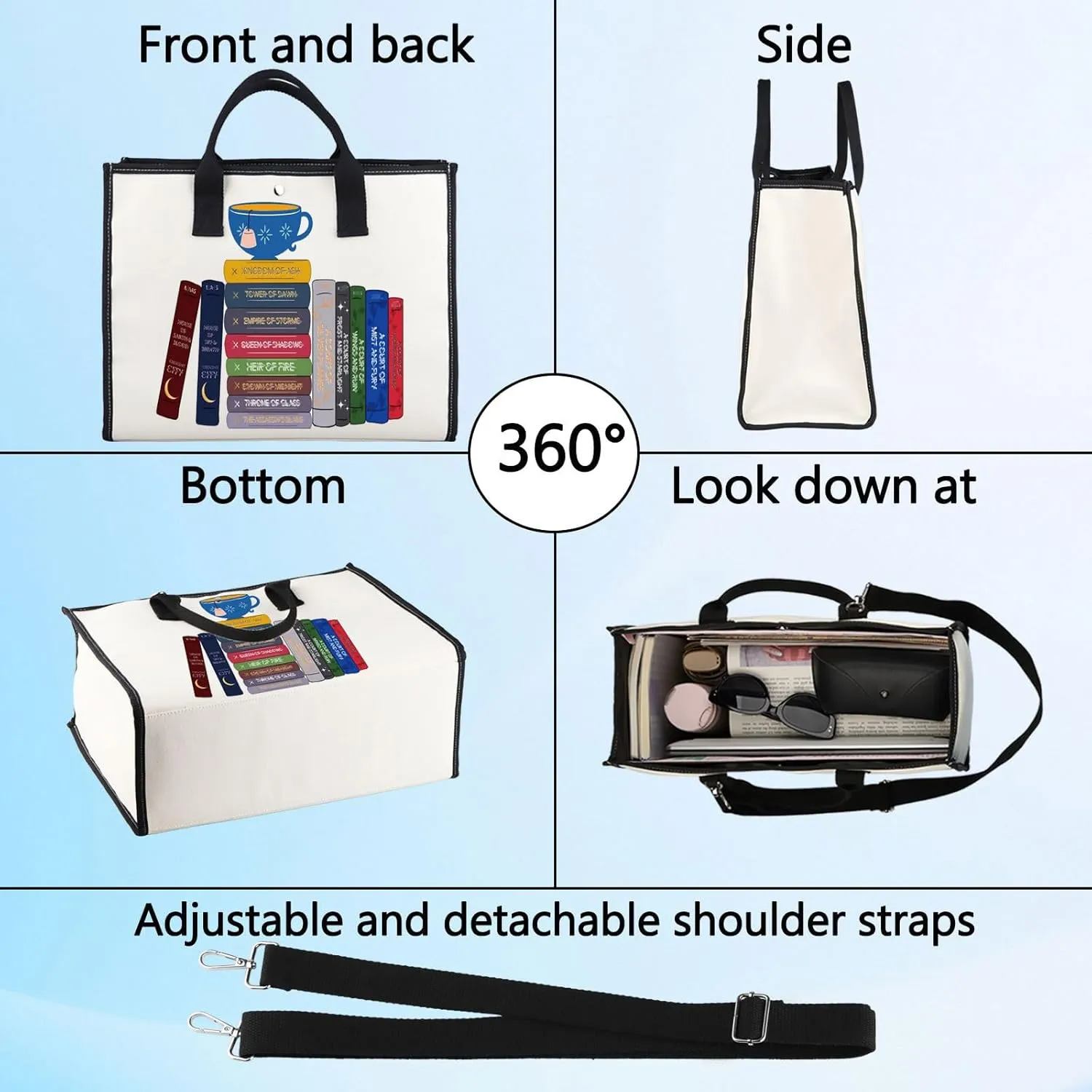 BWWKTOP Bookworm Canvas Tote Bag Night Book Gifts Readers Shoulder Bag Bookish Merchandise