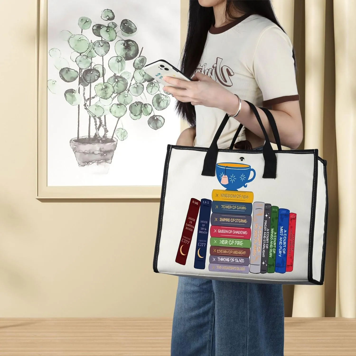 BWWKTOP Bookworm Canvas Tote Bag Night Book Gifts Readers Shoulder Bag Bookish Merchandise