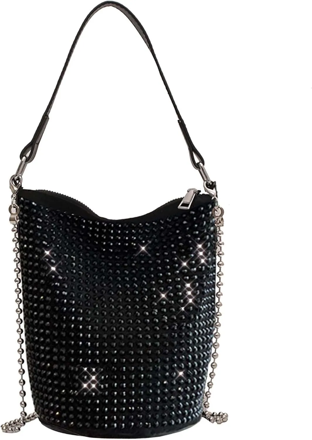 Bydenwely Rhinestone Rivets Bling Bucket Hobo Bag Chic Evening Purse Women Clutch Crossbody Mini Tote for Prom Party