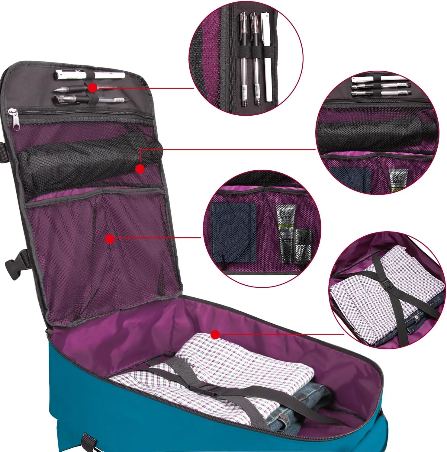 Cabin Hand Luggage Backpack Small Carry-On Daypack Airplane Travel Under-seat for Women Men fits 15.6-inch Laptop, Water Blue