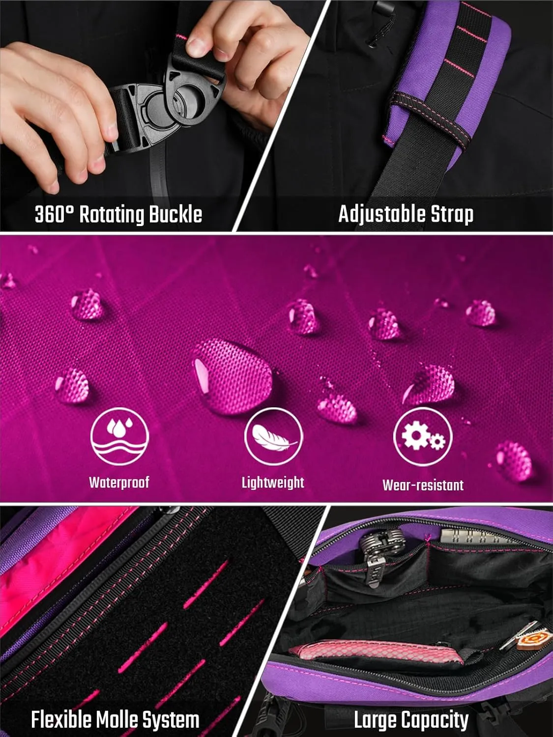 Cache L3 Purple Crossbody Shoulder Bag, Men Multipurpose Sling Bag, Chest Backpack Casual Shoulder for Daily Carry
