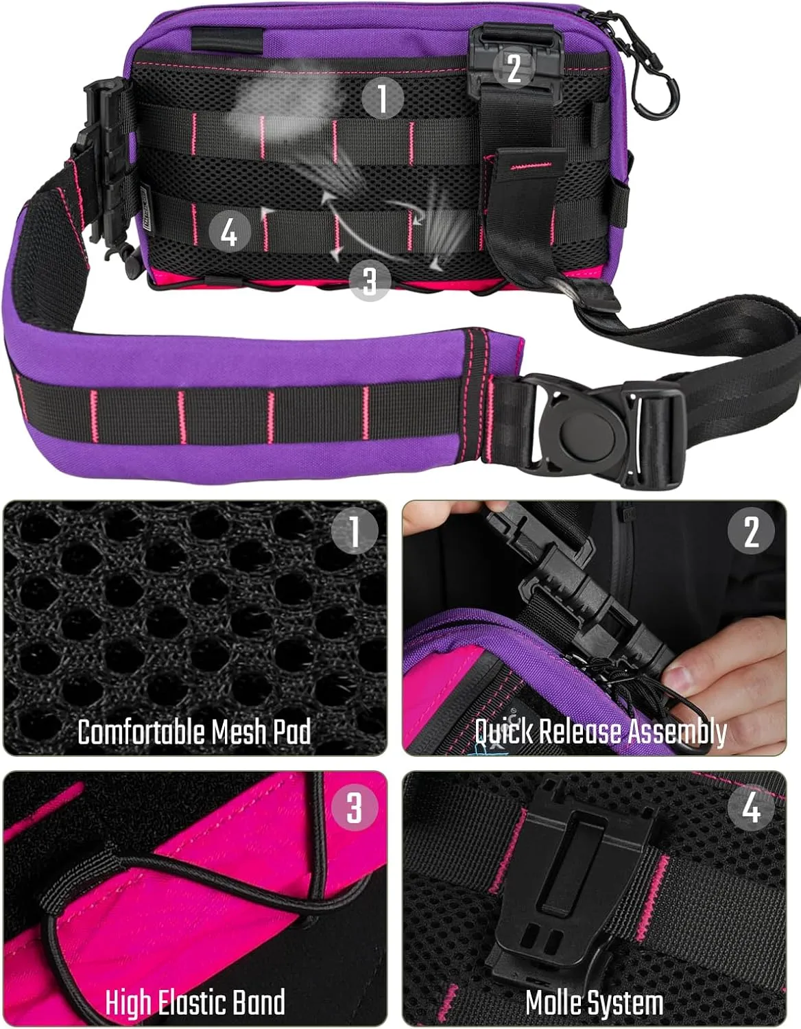 Cache L3 Purple Crossbody Shoulder Bag, Men Multipurpose Sling Bag, Chest Backpack Casual Shoulder for Daily Carry