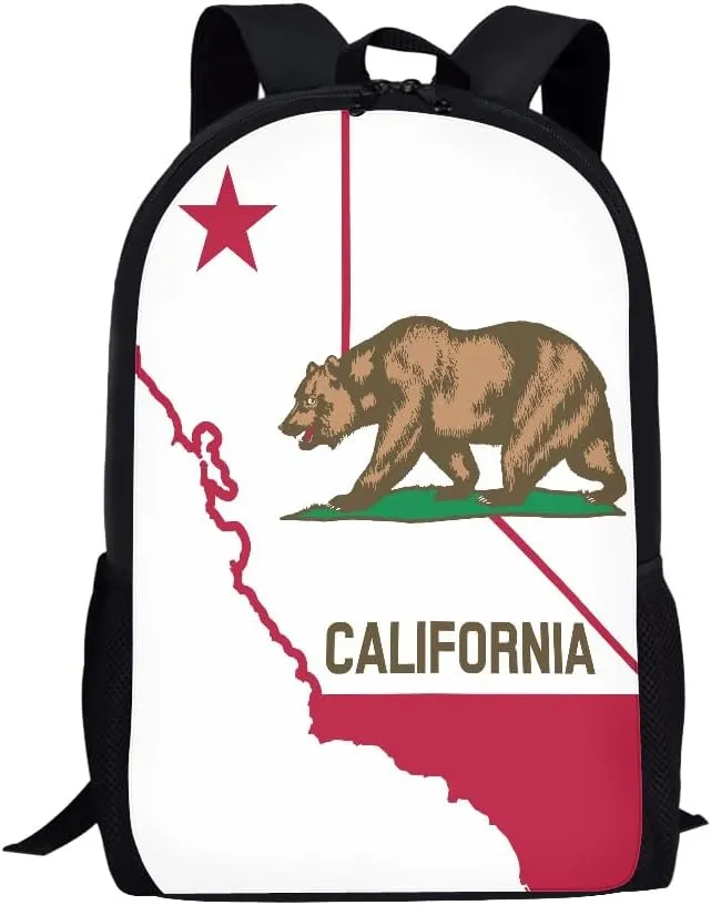 California State Map School Backpack For Girls Boys Kids,Lightweight Elementary Student Bookbag Perfect for Back to School