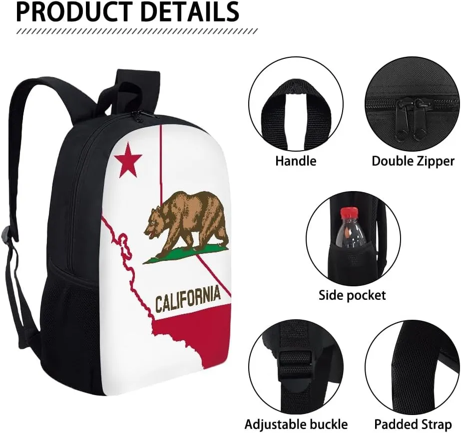 California State Map School Backpack For Girls Boys Kids,Lightweight Elementary Student Bookbag Perfect for Back to School