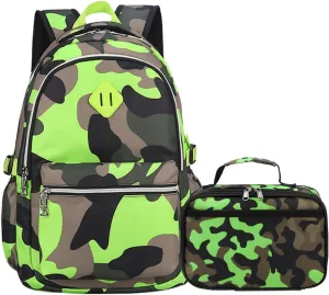 Camo Backpack Set with Lunch Bag Lightweight Waterproof School Backpack Bookbag for Boys Girls