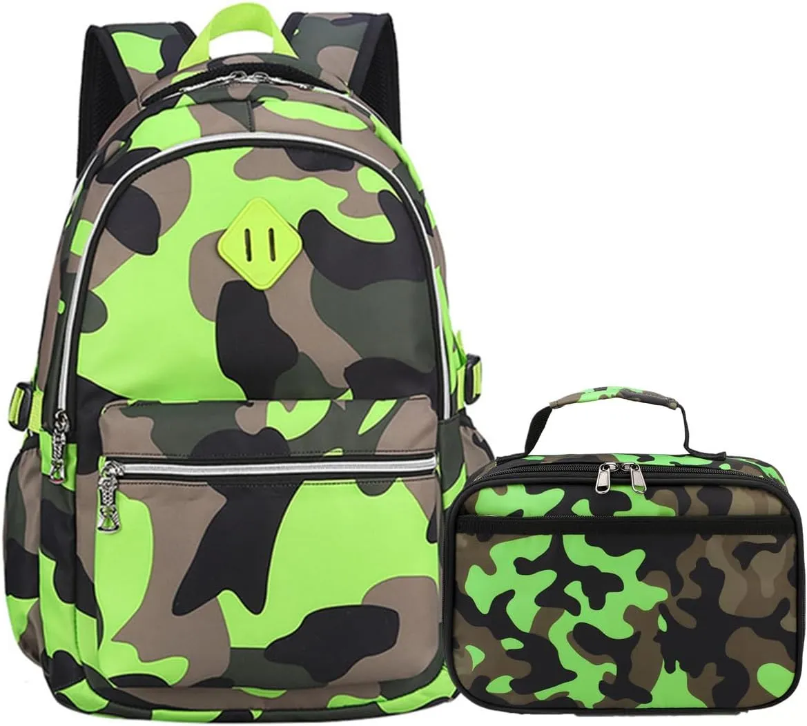 Camo Backpack Set with Lunch Bag Lightweight Waterproof School Backpack Bookbag for Boys Girls