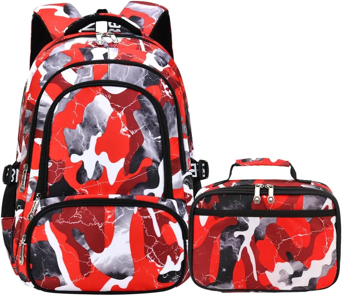 Camo Backpack Set with Lunch Bag Lightweight Waterproof School Backpack Bookbag for Boys Girls