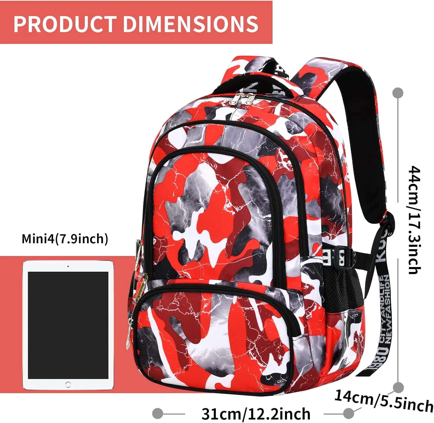 Camo Backpack Set with Lunch Bag Lightweight Waterproof School Backpack Bookbag for Boys Girls