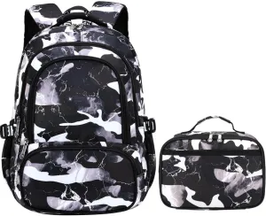 Camo Backpack Set with Lunch Bag Lightweight Waterproof School Backpack Bookbag for Boys Girls