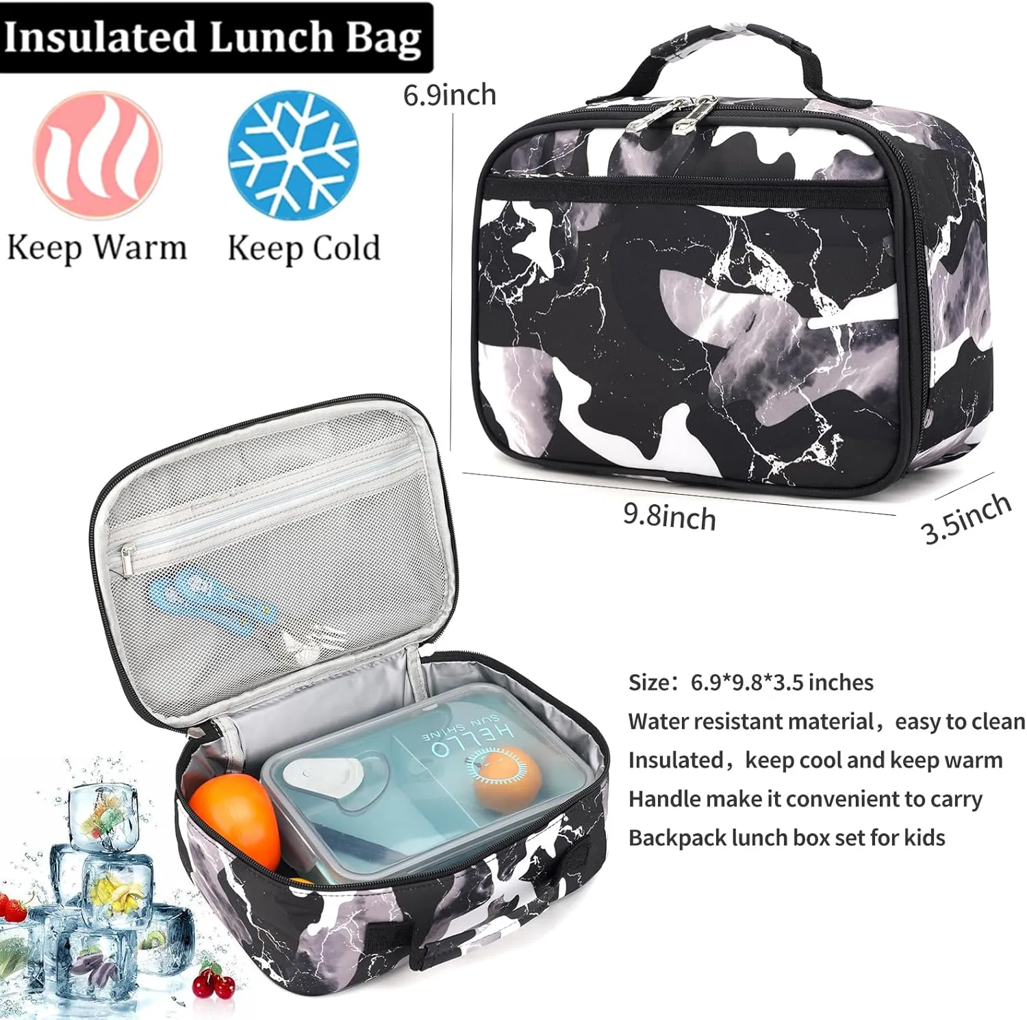 Camo Backpack Set with Lunch Bag Lightweight Waterproof School Backpack Bookbag for Boys Girls