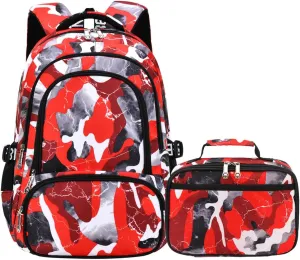 Camo Backpack Set with Lunch Bag Lightweight Waterproof School Backpack Bookbag for Boys Girls