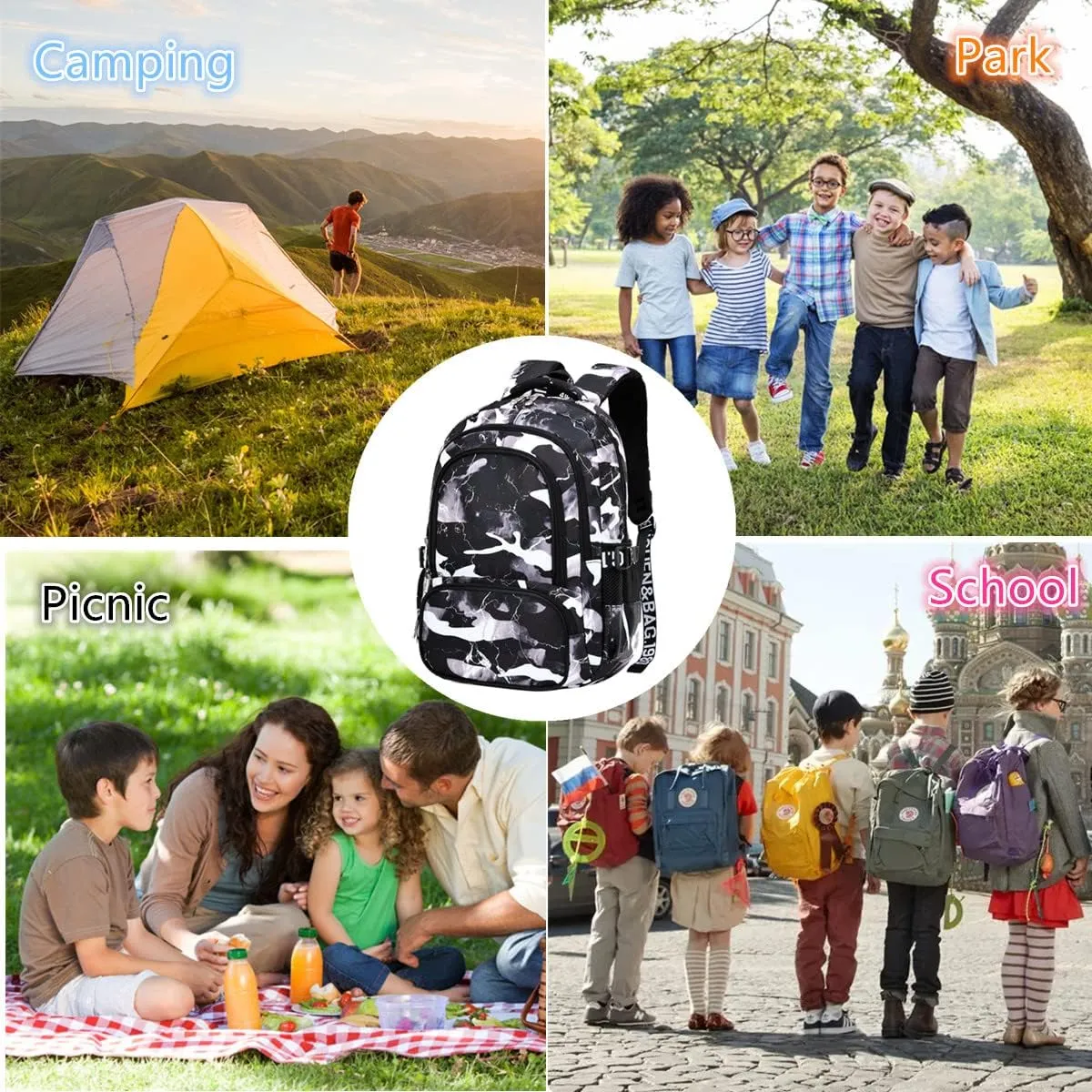 Camo Backpack Set with Lunch Bag Lightweight Waterproof School Backpack Bookbag for Boys Girls