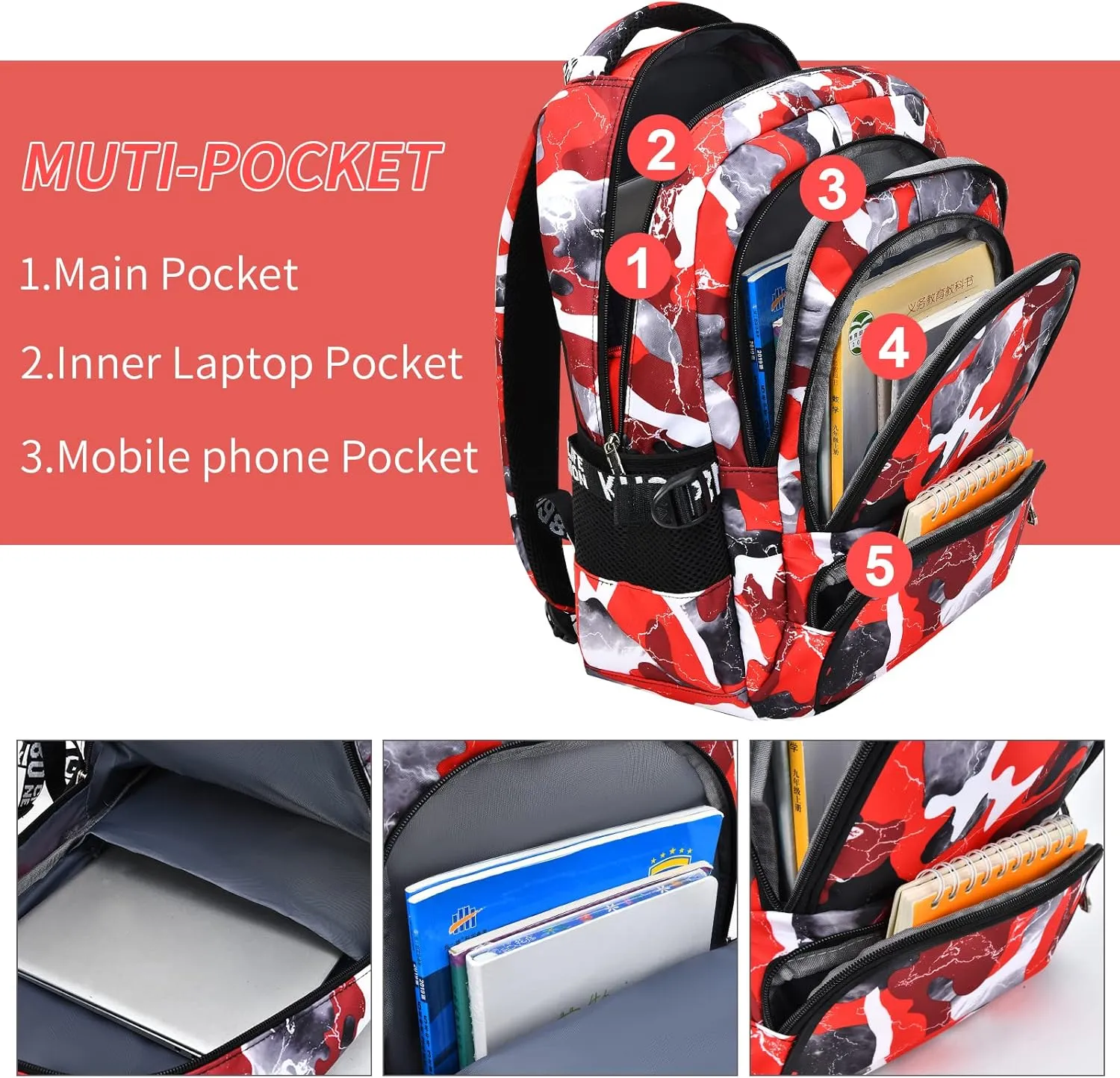 Camo Backpack Set with Lunch Bag Lightweight Waterproof School Backpack Bookbag for Boys Girls