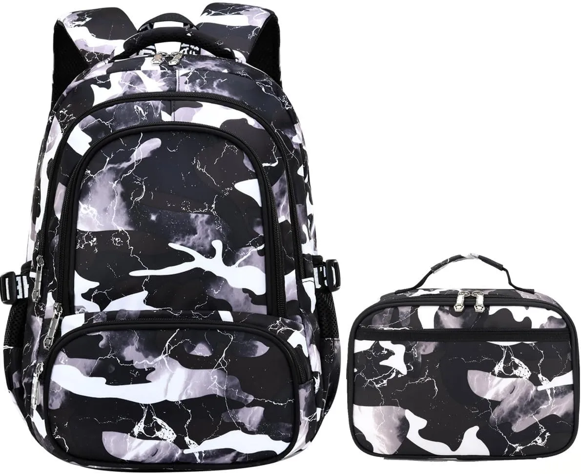 Camo Backpack Set with Lunch Bag Lightweight Waterproof School Backpack Bookbag for Boys Girls