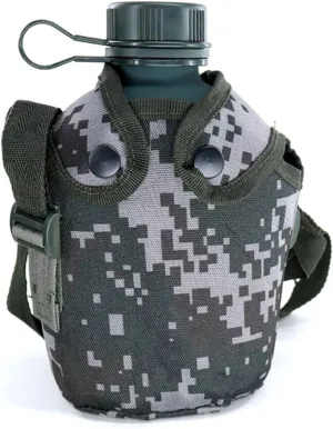 Camouflage Kettle, Titanium Military Canteen Cup, Aluminum Military Water Bottle, Army Style Water Bottle Cover Bag for Camping Hiking Hunting (Woodland Camouflage)