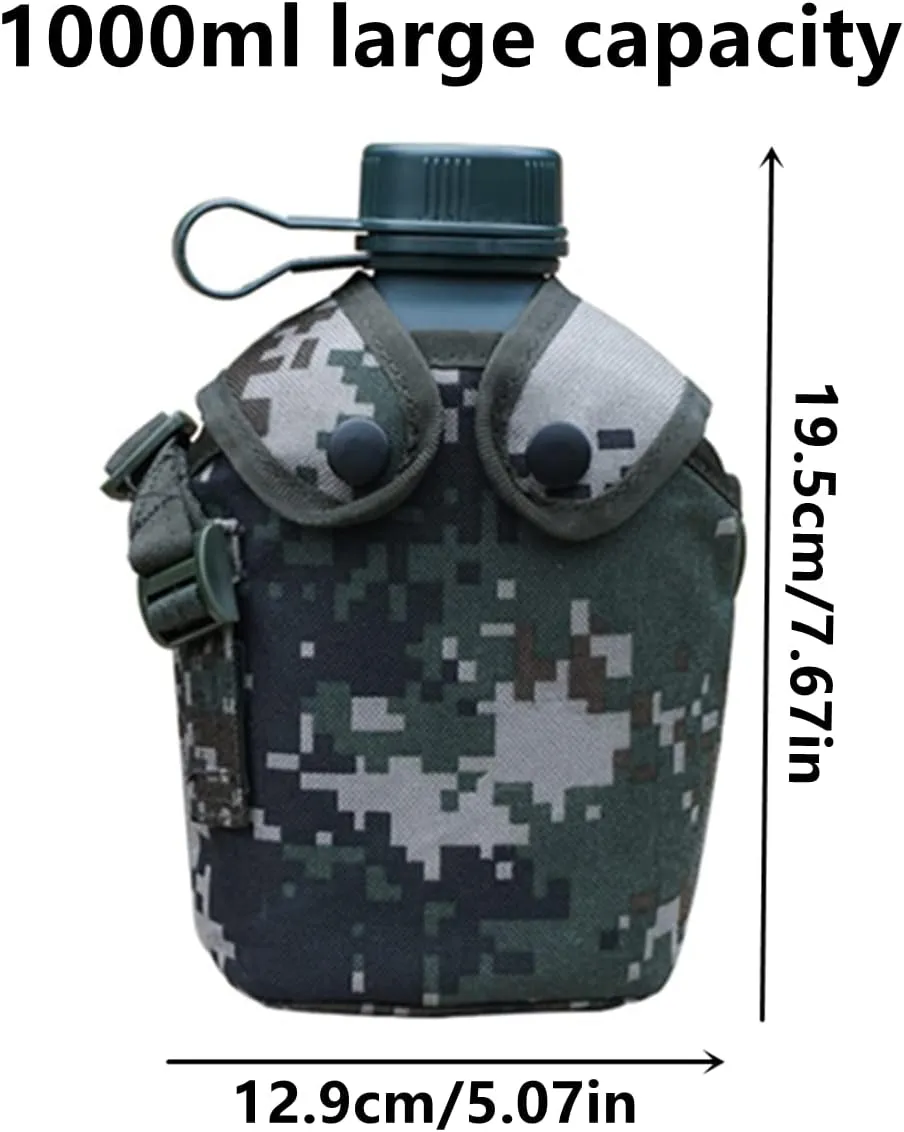 Camouflage Kettle, Titanium Military Canteen Cup, Aluminum Military Water Bottle, Army Style Water Bottle Cover Bag for Camping Hiking Hunting (Woodland Camouflage)