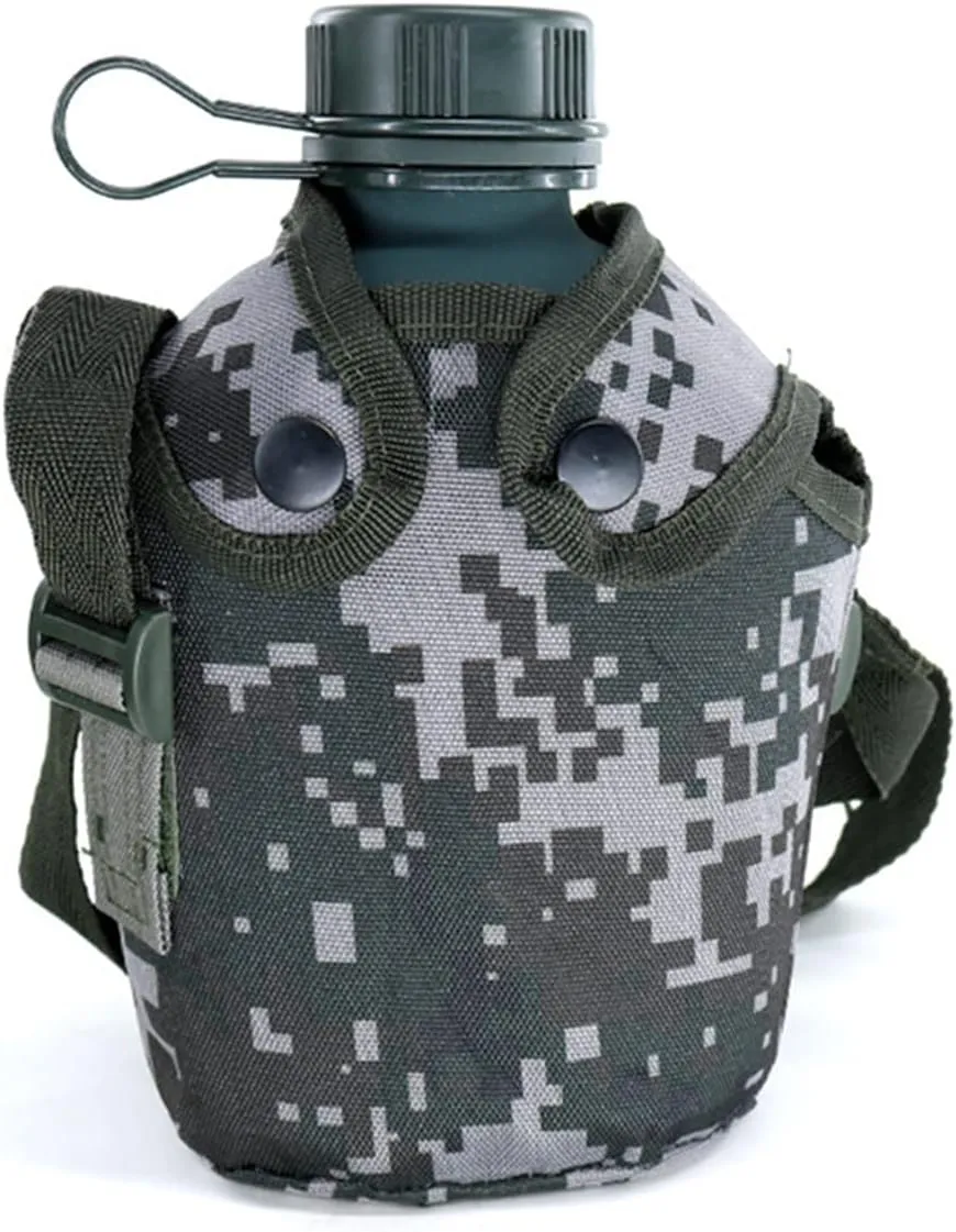 Camouflage Kettle, Titanium Military Canteen Cup, Aluminum Military Water Bottle, Army Style Water Bottle Cover Bag for Camping Hiking Hunting (Woodland Camouflage)