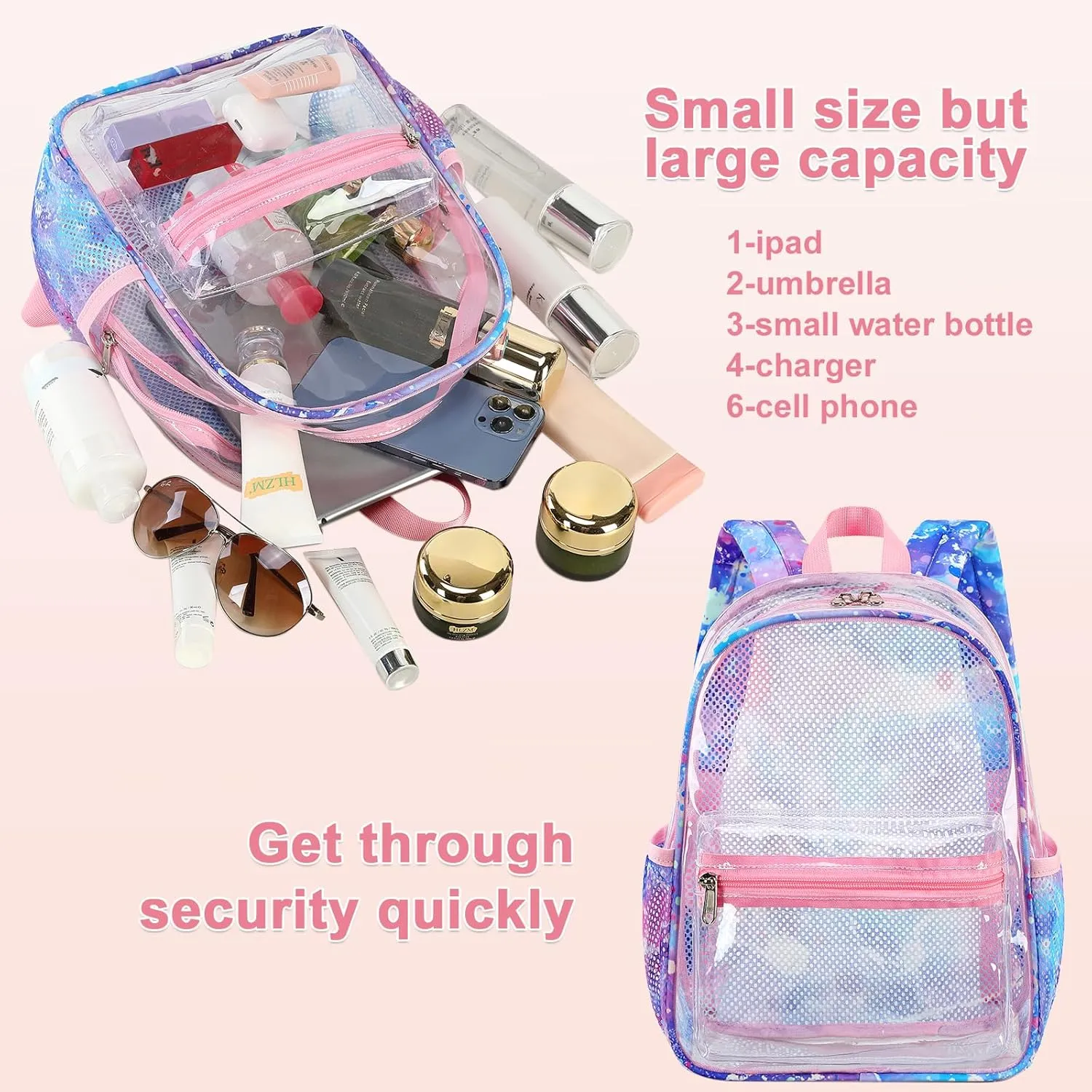 CAMTOP Clear Backpack for Stadium Events Approved 12x6x12 Small Clear Bag Mini Backpacks Purse for festival Concert Work