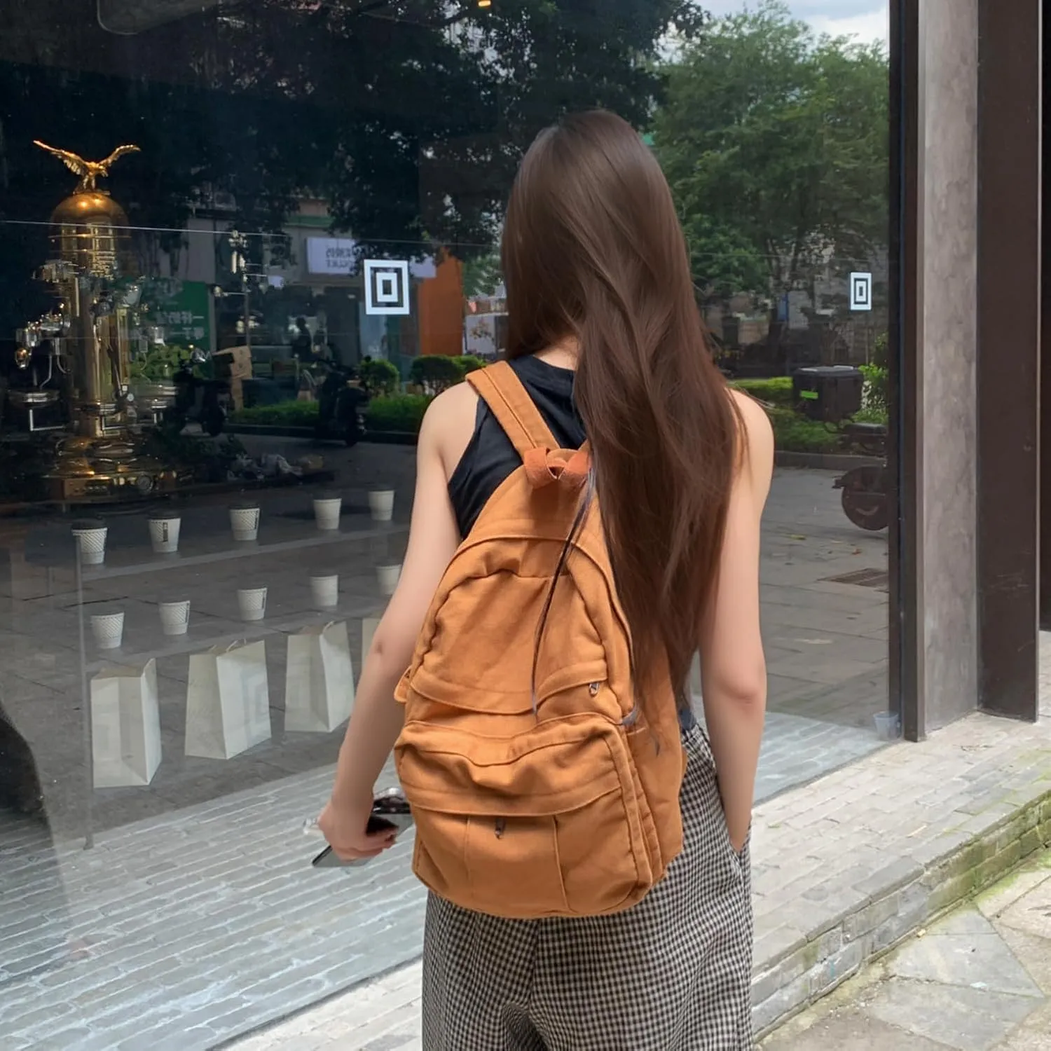 Canvas Backpack for Women Cute Backpack for Women Vintage Laptop Aesthetic Knapsack-Brown