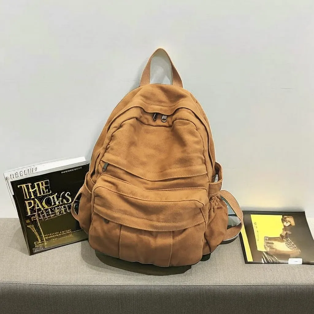 Canvas Backpack for Women Cute Backpack for Women Vintage Laptop Aesthetic Knapsack-Brown