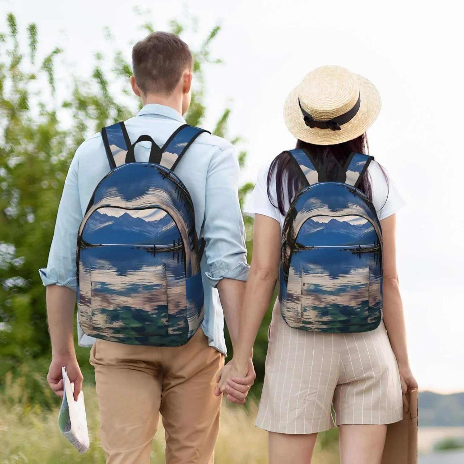 Canvas Backpack National park lake Travel Laptop Backpack Casual Daypack Carry On Rucksack for Men Women Small