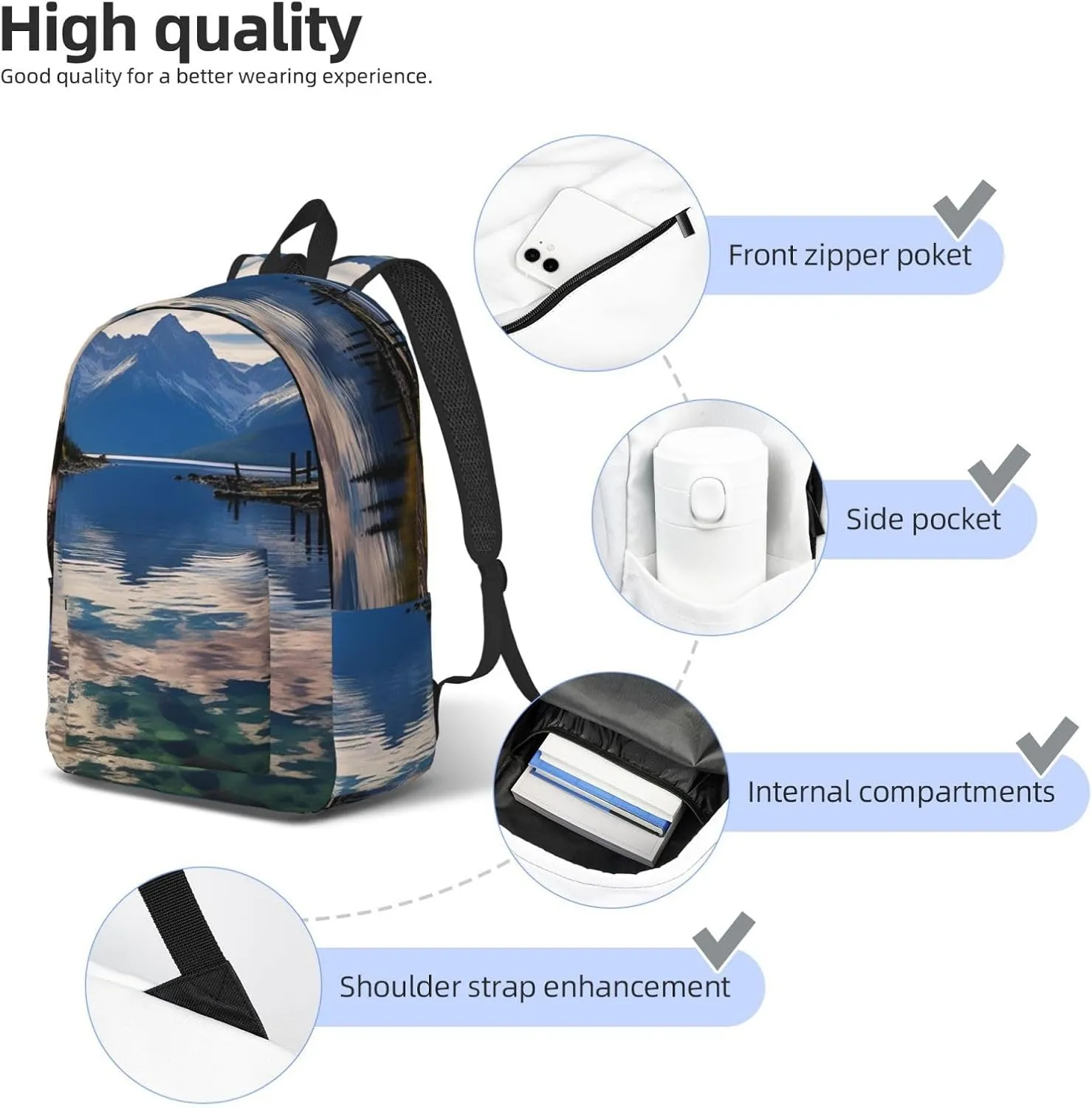 Canvas Backpack National park lake Travel Laptop Backpack Casual Daypack Carry On Rucksack for Men Women Small