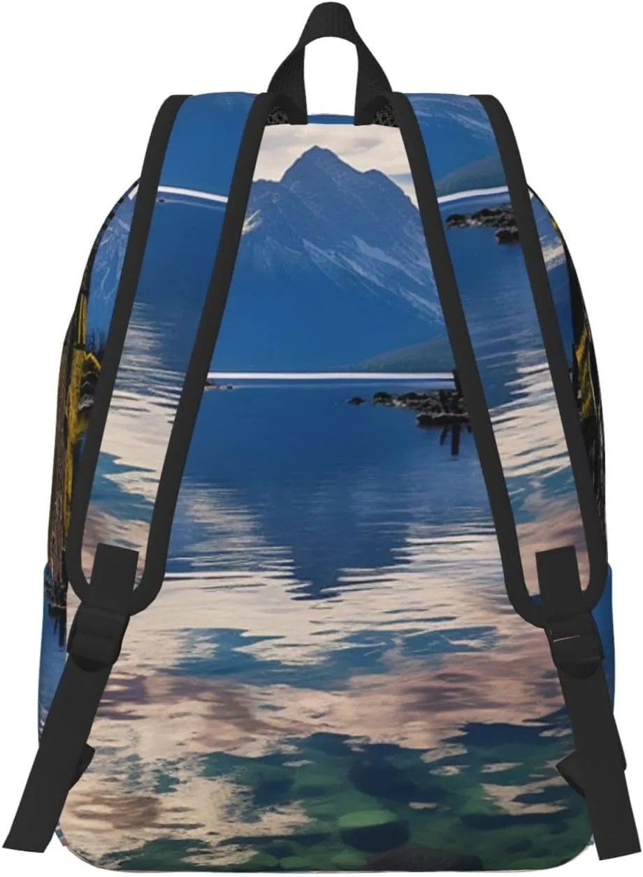 Canvas Backpack National park lake Travel Laptop Backpack Casual Daypack Carry On Rucksack for Men Women Small