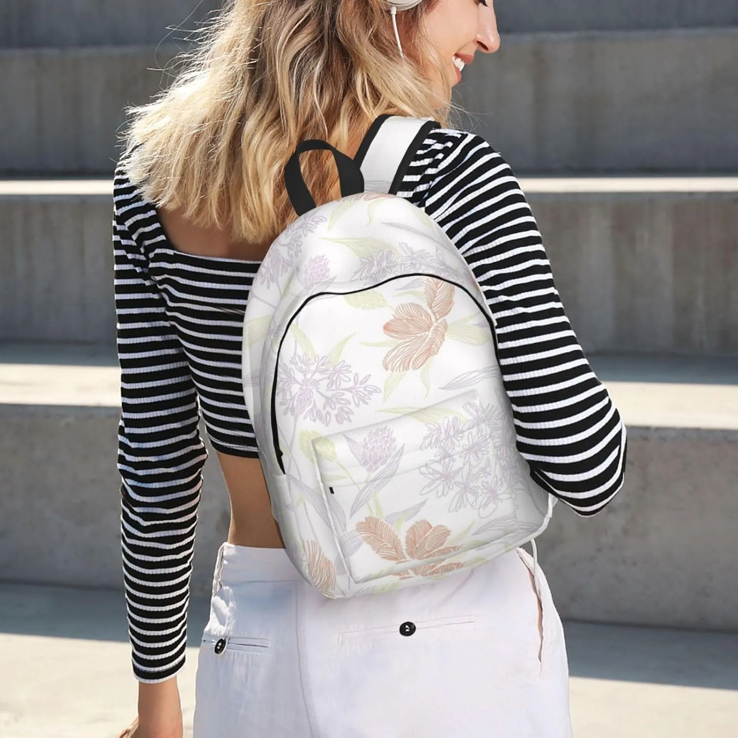 Canvas Casual Backpack Laptop Bag Suitable for Travel Office Outdoor Sports Men and Women Abstract Flowers