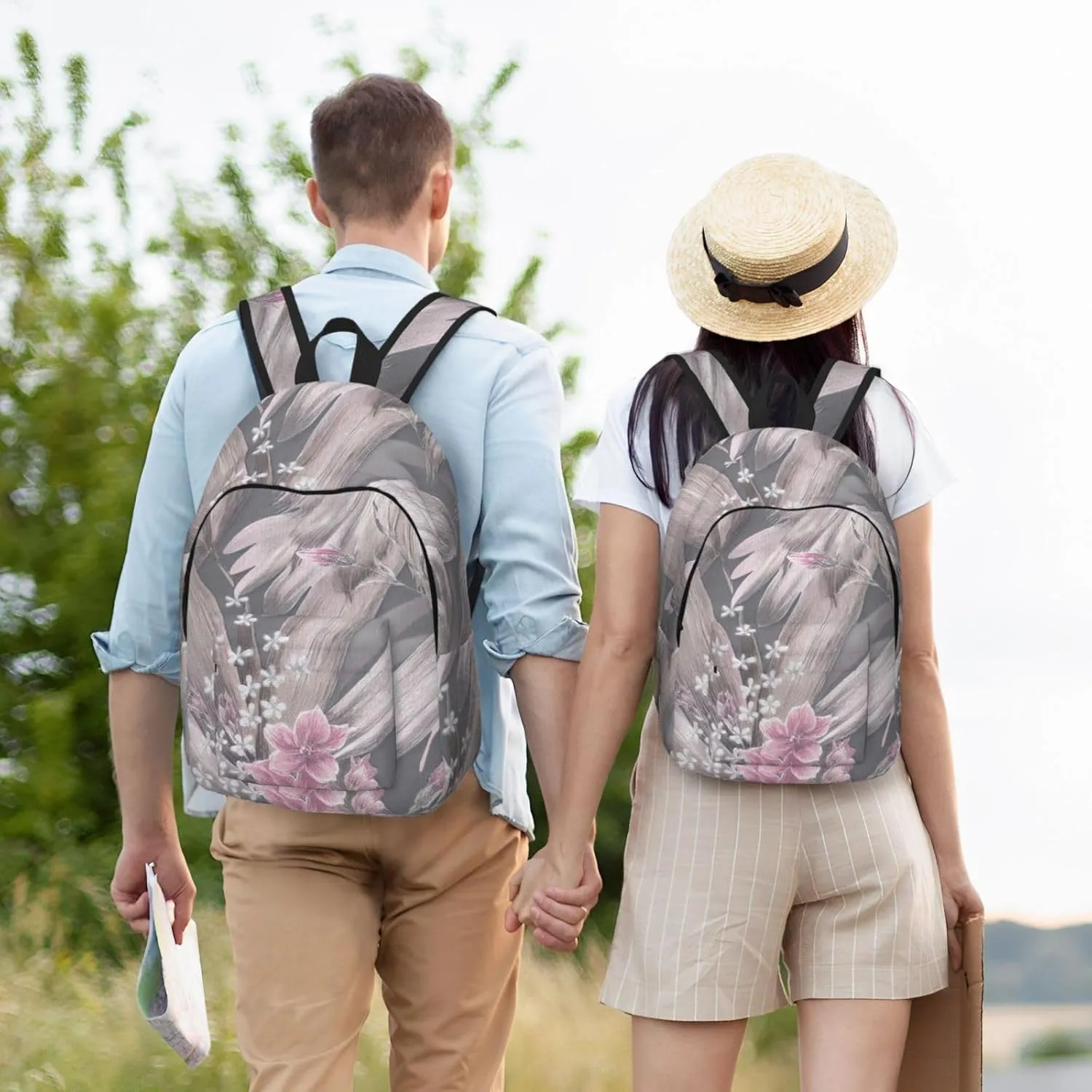 Canvas Casual Backpack Laptop Bag Suitable for Travel Office Outdoor Sports Men and Women Abstract Flowers