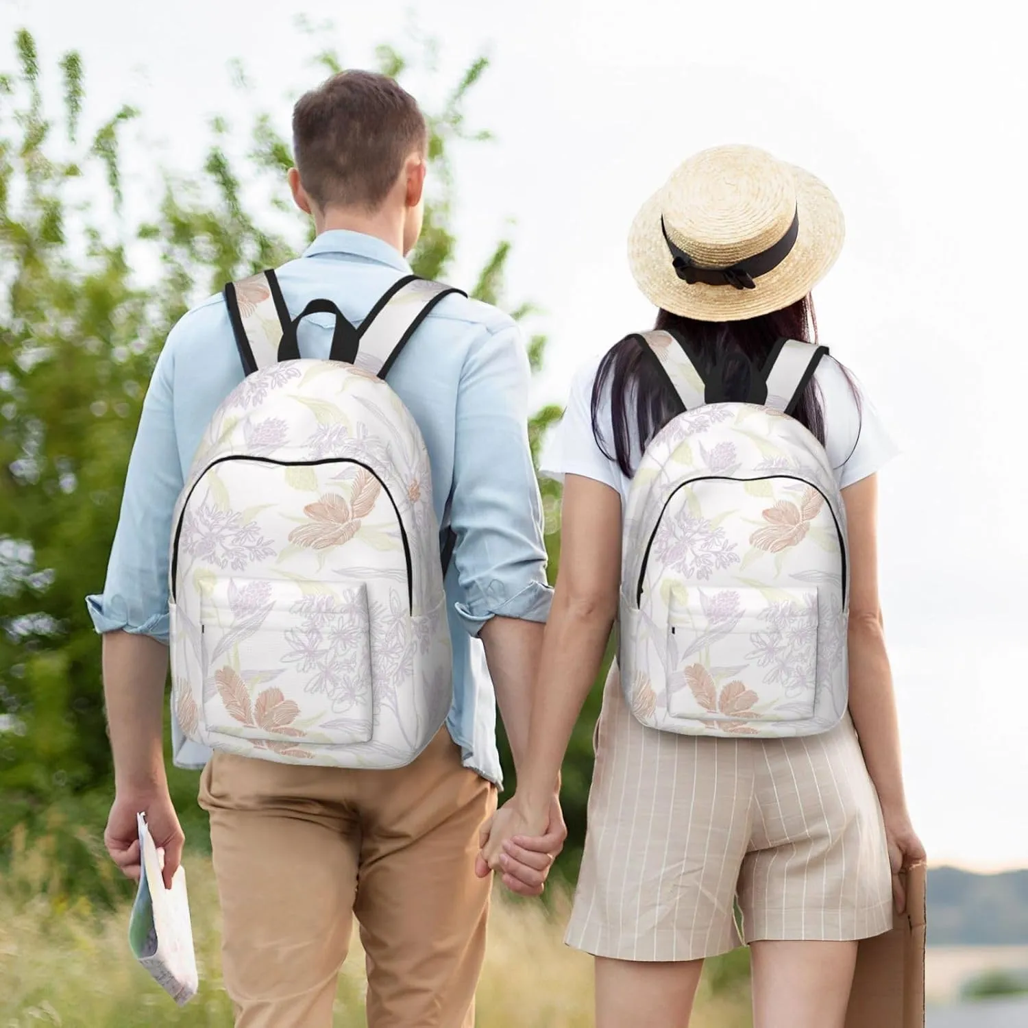 Canvas Casual Backpack Laptop Bag Suitable for Travel Office Outdoor Sports Men and Women Abstract Flowers