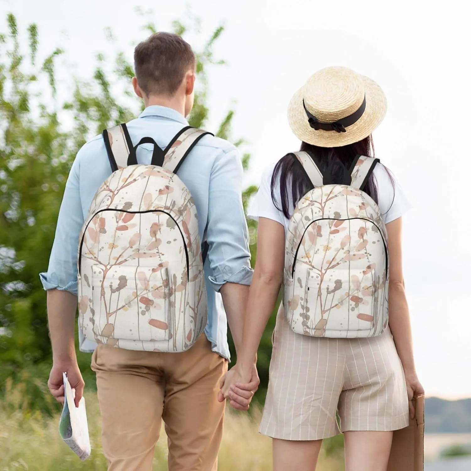 Canvas Casual Backpack Laptop Bag Suitable for Travel Office Outdoor Sports Men and Women Abstract Leaf