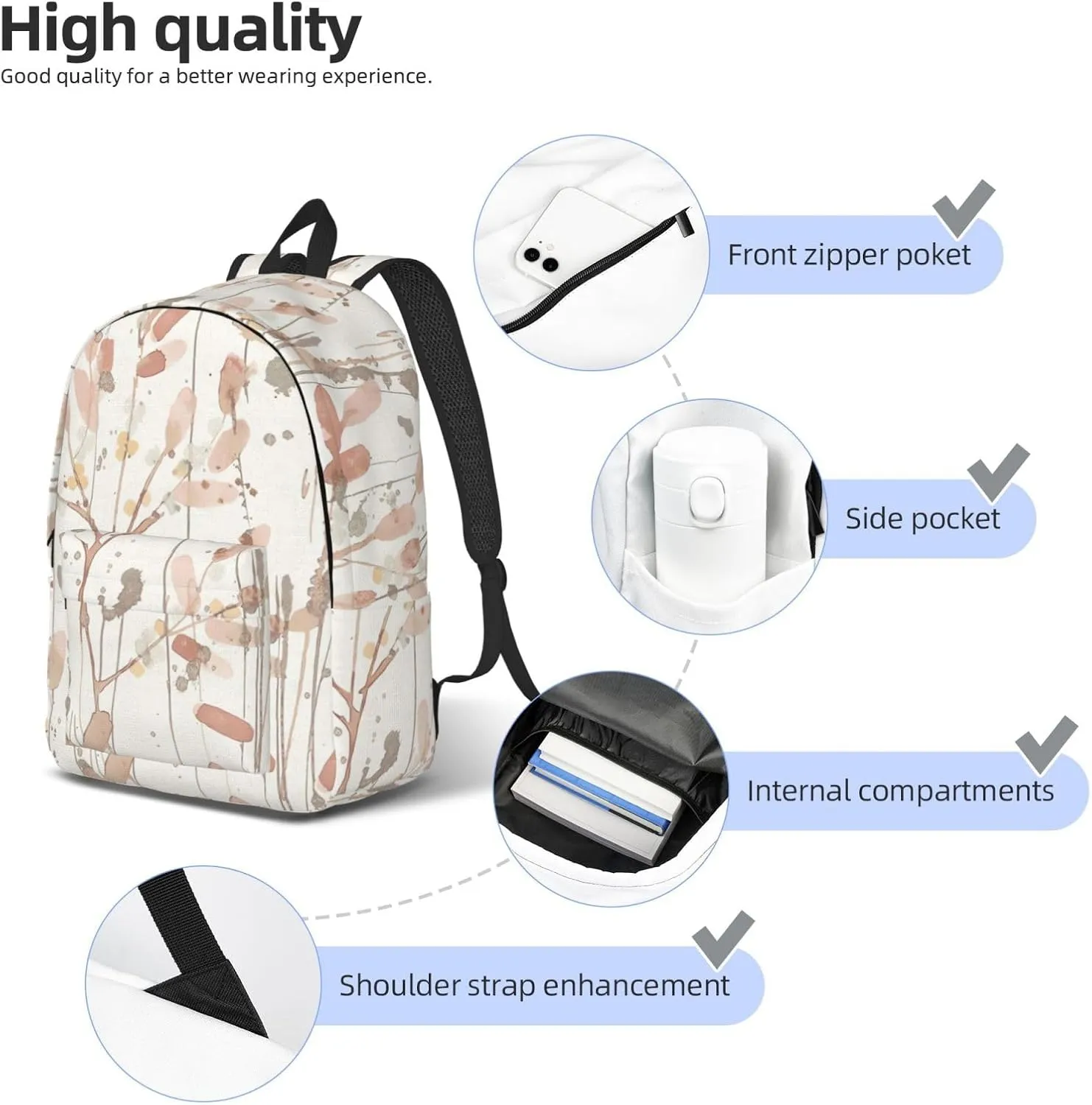 Canvas Casual Backpack Laptop Bag Suitable for Travel Office Outdoor Sports Men and Women Abstract Leaf
