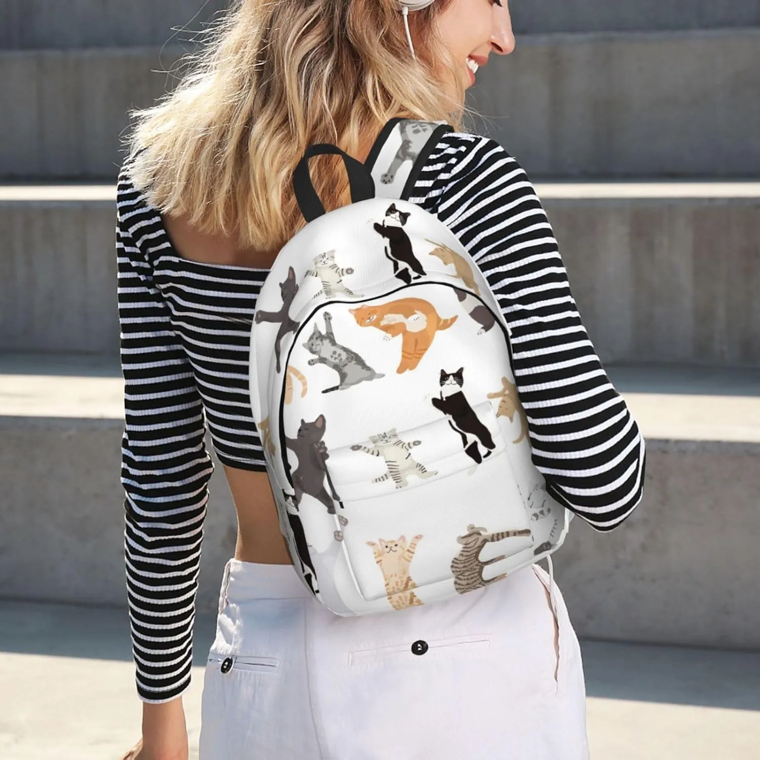 Canvas Casual Backpack Laptop Bag Suitable for Travel Office Outdoor Sports Men and Women Cats