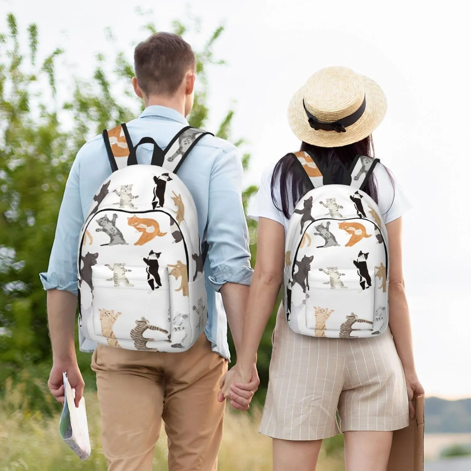 Canvas Casual Backpack Laptop Bag Suitable for Travel Office Outdoor Sports Men and Women Cats
