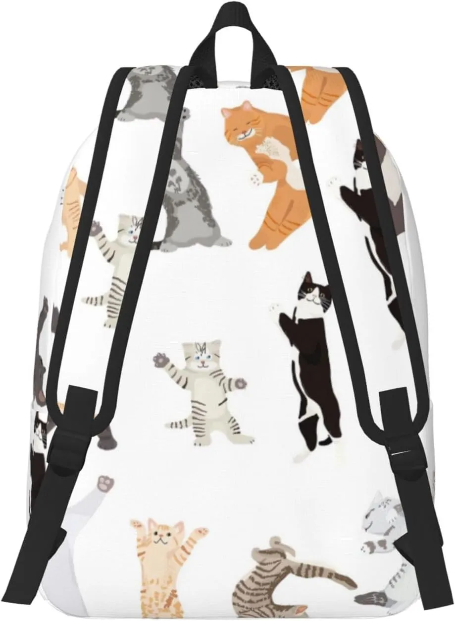 Canvas Casual Backpack Laptop Bag Suitable for Travel Office Outdoor Sports Men and Women Cats