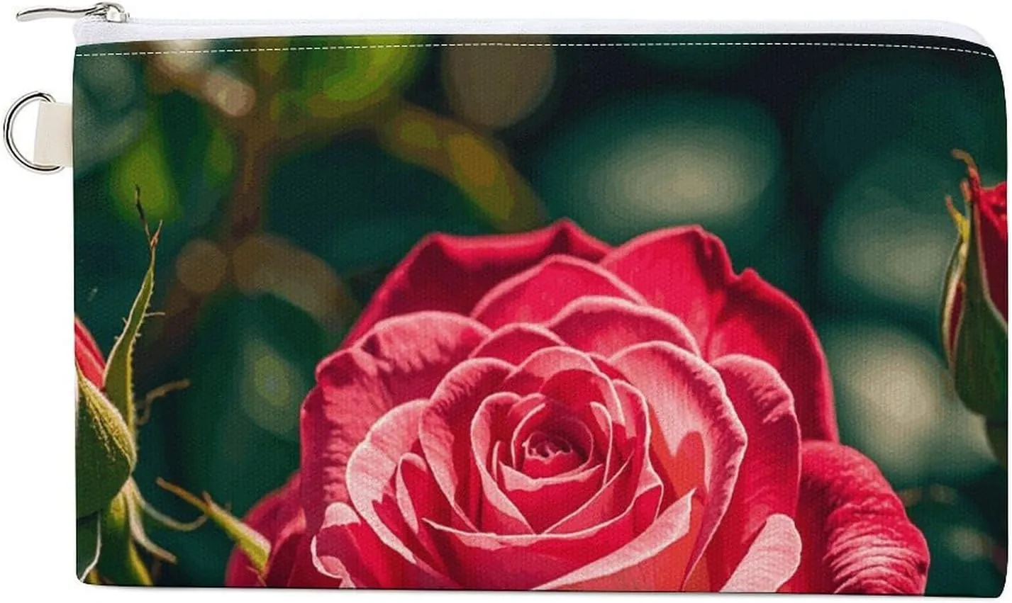 Canvas Change Purse Rose Petal Print Small Coin Purse Multi-Function Zipper Coin Pouch Canvas Cosmetic Makeup Bag for Women