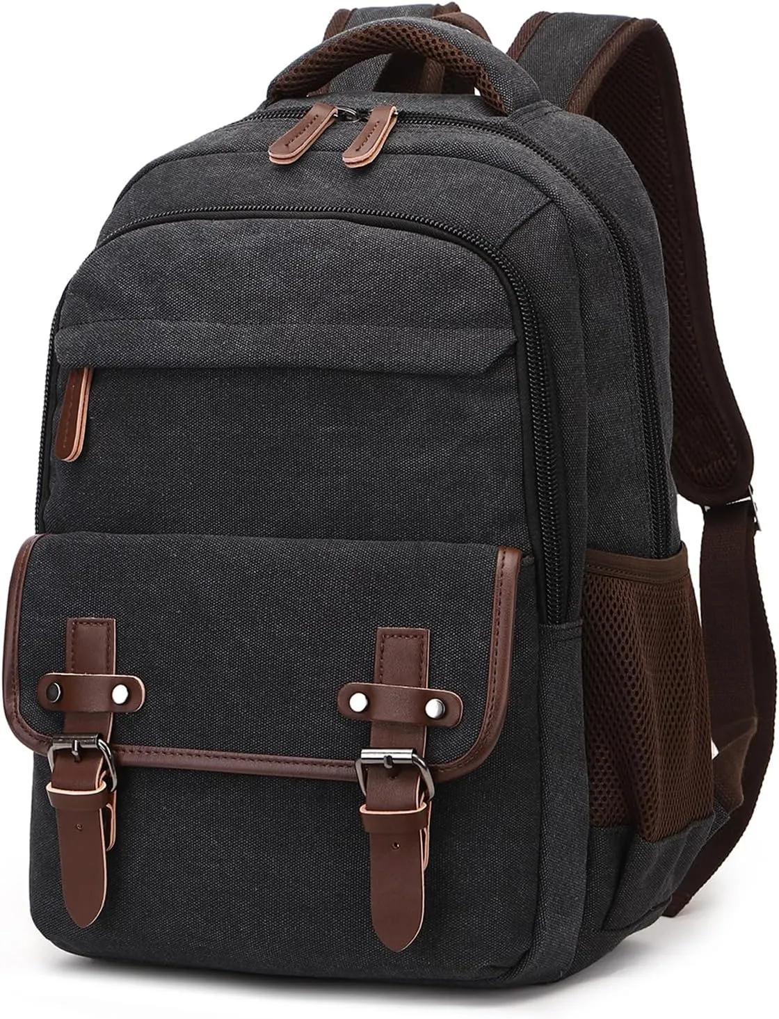 Canvas Laptop Backpack for Men Women, Vintage Daypack, Work Travel Rucksack College Computer Bag Bookbag with 15-inch Laptop Sleeve, Black