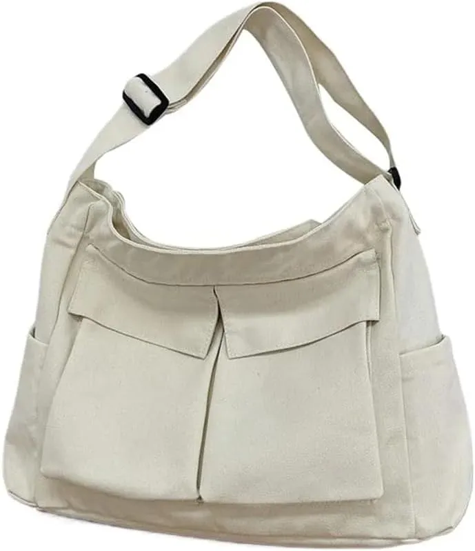 Canvas Messenger Bags for Women, Men Large Cotton Tote Crossbody Bag with Zipper, Cute Shoulder Laptop Bag