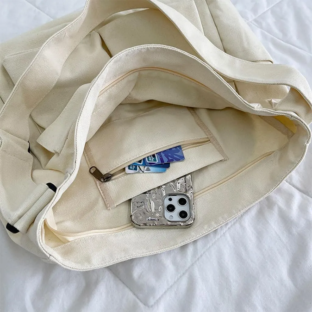Canvas Messenger Bags for Women, Men Large Cotton Tote Crossbody Bag with Zipper, Cute Shoulder Laptop Bag