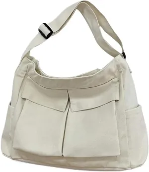Canvas Messenger Bags for Women, Men Large Cotton Tote Crossbody Bag with Zipper, Cute Shoulder Laptop Bag