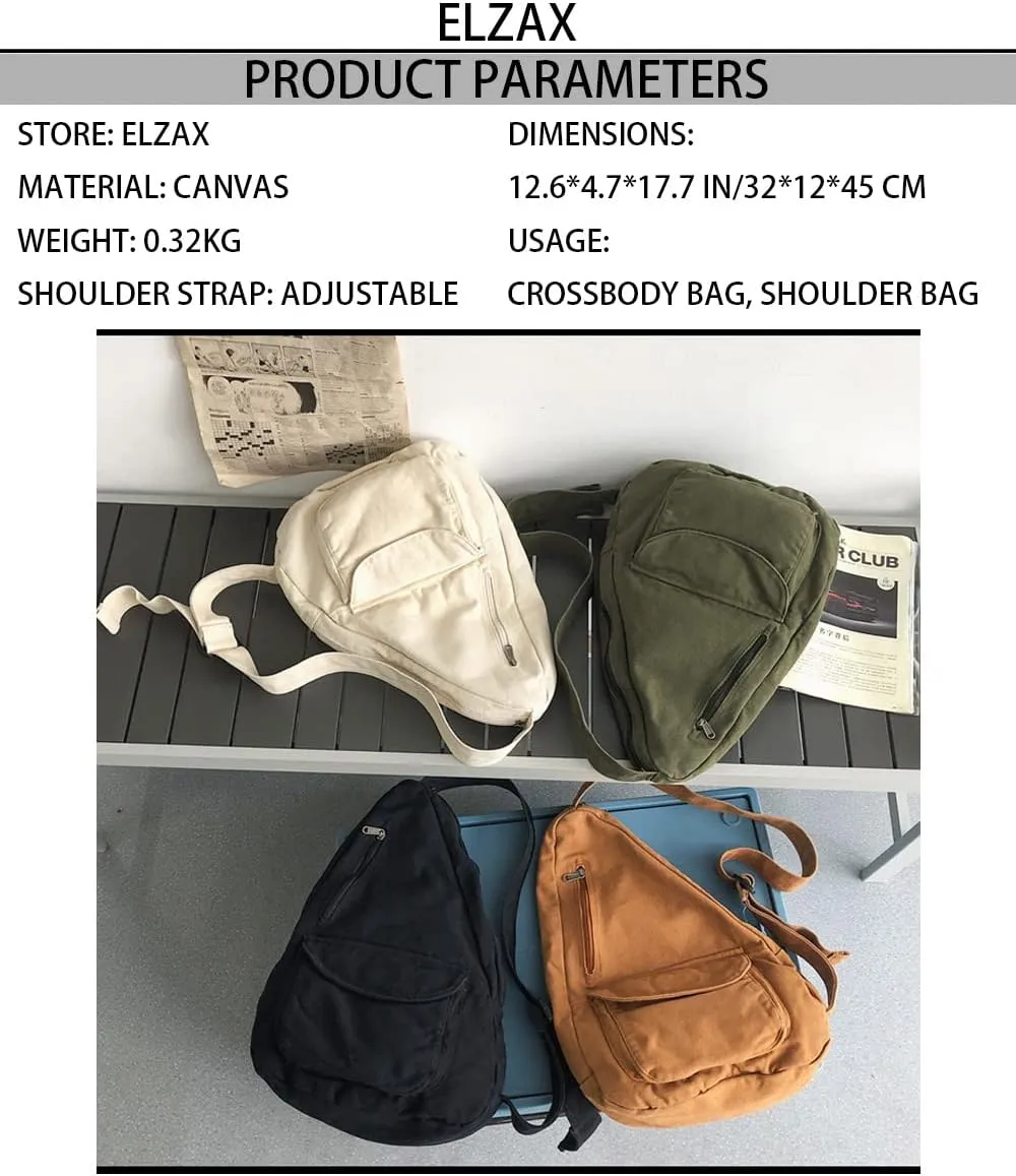 Canvas Sling Bag Backpack, Crossbody Shoulder Chest Bag with Adjustable Strap for Men Women Travel Hiking (Green)
