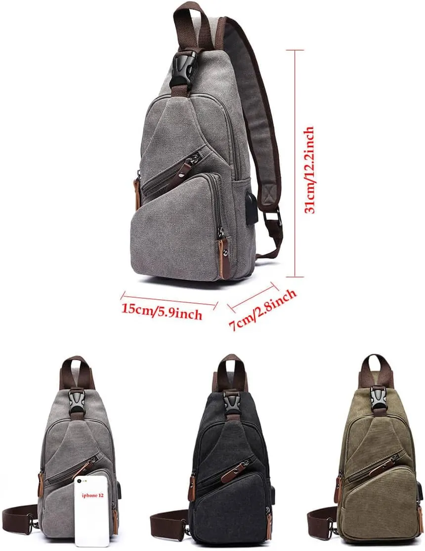 Canvas Sling Bag Crossbody Backpack Shoulder Casual Rucksack for Men Women Outdoor Cycling Hiking Travel Fishing Coffee