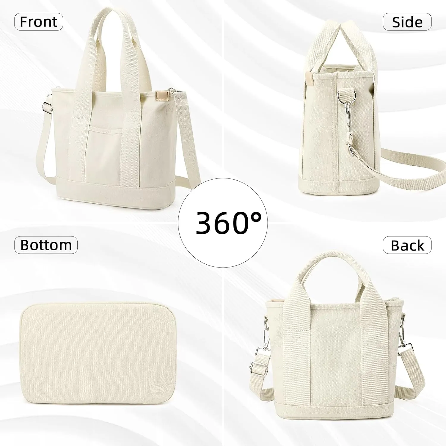 Canvas Tote Bag with Compartments Crossbody Shoulder Handbag with Multi Pockets Everything Tote Bag for Women