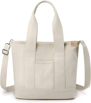 Canvas Tote Bag with Compartments Crossbody Shoulder Handbag with Multi Pockets Everything Tote Bag for Women