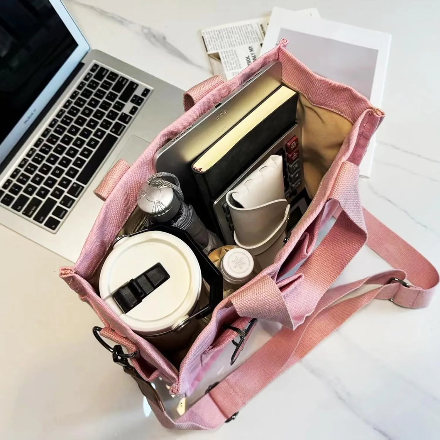 Canvas Tote Bag with Multi-pocket for Women Handbags Casual Hobo Crossbody Messenger Shoulder Bag