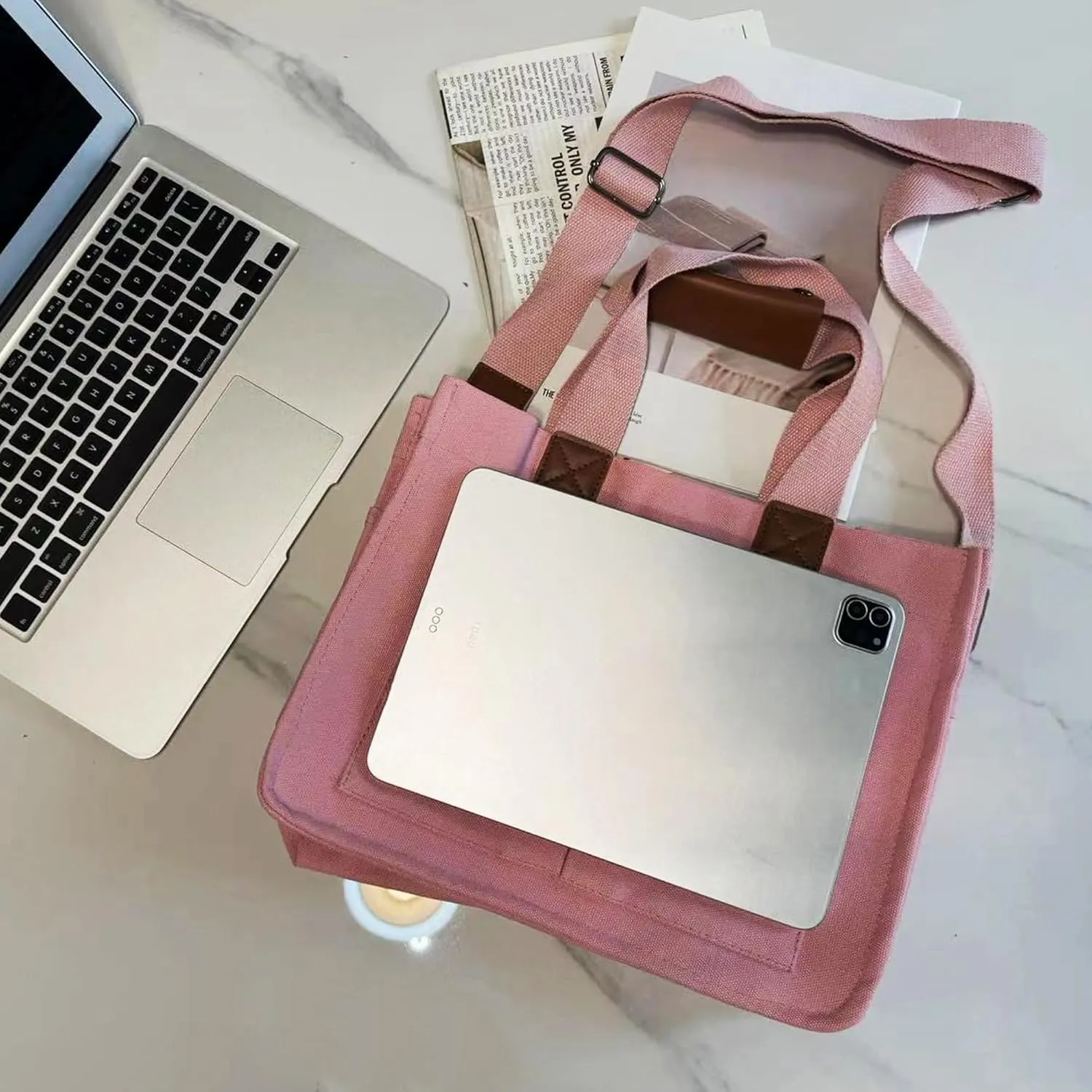 Canvas Tote Bag with Multi-pocket for Women Handbags Casual Hobo Crossbody Messenger Shoulder Bag